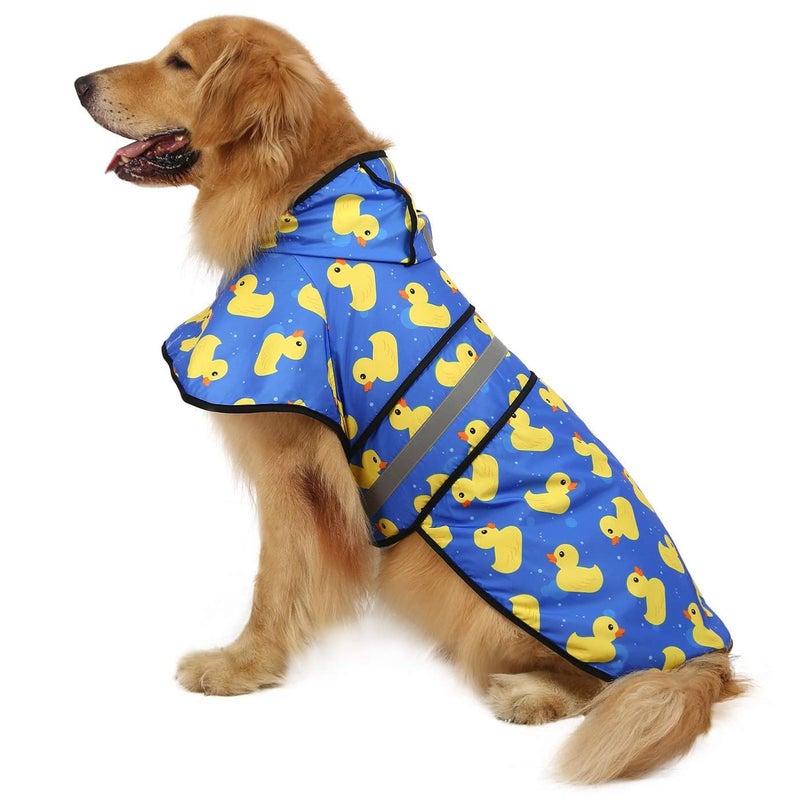 HDE Dog Raincoat Jacket Reflective Adjustable Hooded Pet Poncho Rain Coat with Leash Hole for Small to X-Large Dogs Rubber Ducks - L - Image 1